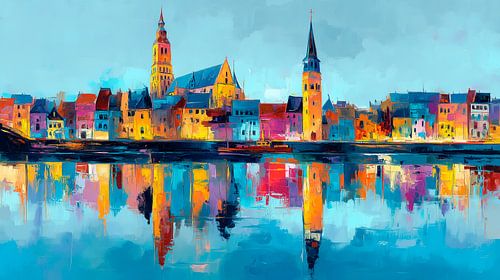 Maastricht panorama in warm evening colours