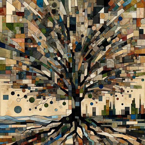 Collage fantasie ballenboom met wortelpartij