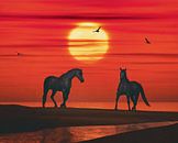 Zwei Pferde und ein Sonnenuntergang von Jan Keteleer Miniaturansicht