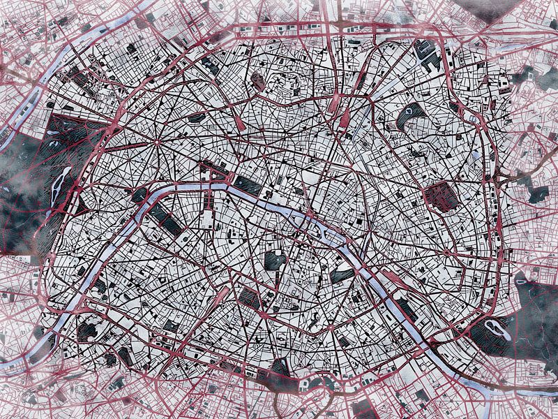 Carte de Paris avec le style 'White Winter' par Maporia