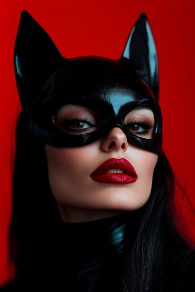 Verführerisches Katzengesicht in Schwarz-Rot von Poster Art Shop