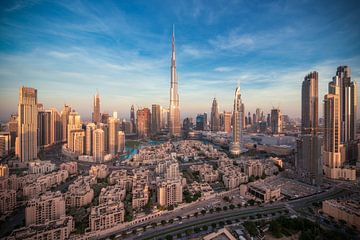 Dubai Downtown Skyline Panorama in the evening by Jean Claude Castor