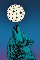 Un loup qui hurle à la lune tachetée