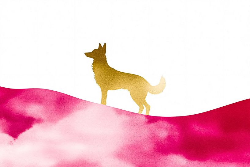 Gouden hond op roze achtergrond van Art & Soul Creations