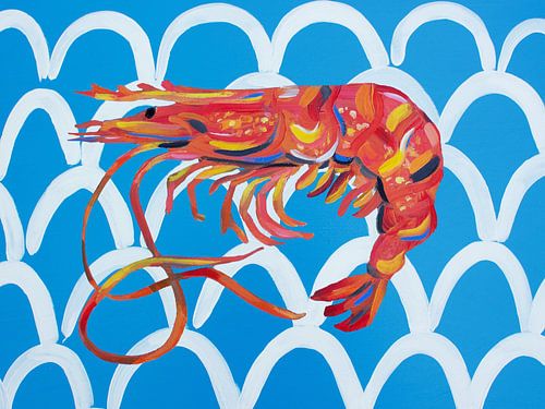 Prawn On Blue Wavey by Alice Straker