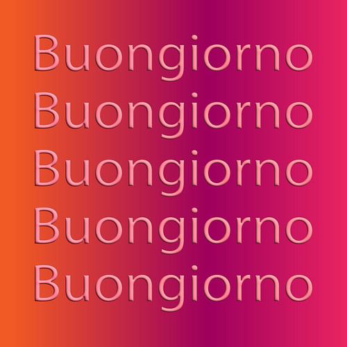 Buongiorno. Typographie inspirée des années 70 en rose sur dégradé orange violet. sur Dina Dankers