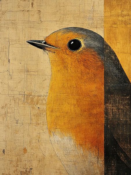 Oranje Vogel | Grijze Vogel met Oranje van Modern Collection