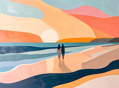 Strandwandeling bij zonsondergang