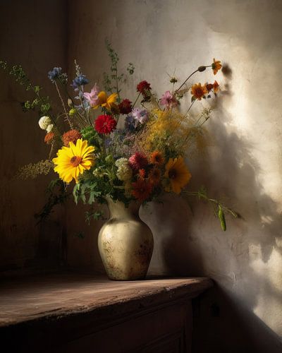 Landelijk en sfeervol stilleven met veldboeket