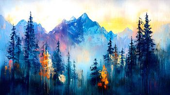 abstrait forêt et montagnes peinture à l'huile