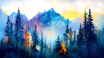 abstract bos en bergen olieverf van Jan Bechtum