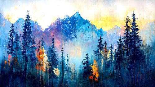 abstract forest and mountains oil paint
