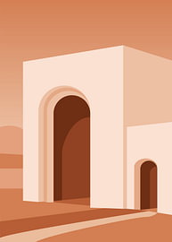 Minimalist flat nature abstract architectural illustration of warm terracotta arches by Adam Khabibi
