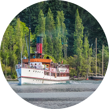 Stoomschip TSS Earnslaw op het Wakatipumeer in Queenstown, Nieuw-Zeeland van Christian Müringer