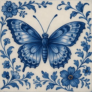 Delfter Blau Fliese Schmetterling