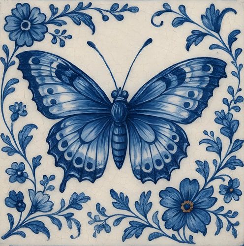 Delftsblauw Tegeltje Vlinder