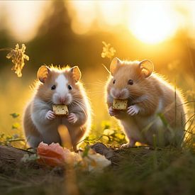 Twee hamsters aan de picknick #2 van Ralf van de Sand