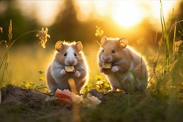 Twee hamsters aan de picknick #2 van Ralf van de Sand