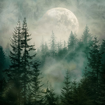 Nebelschwaden im Mondlicht - Mystischer Wald