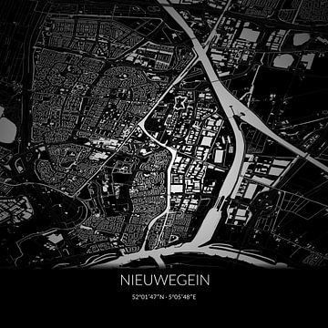 Zwart-witte landkaart van Nieuwegein, Utrecht. van Rezona