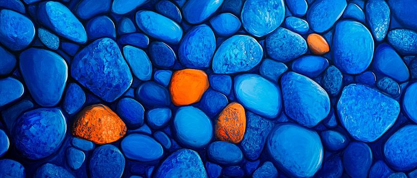 Blaue Kiesel mit orangefarbenen Akzenten von Poster Art Shop