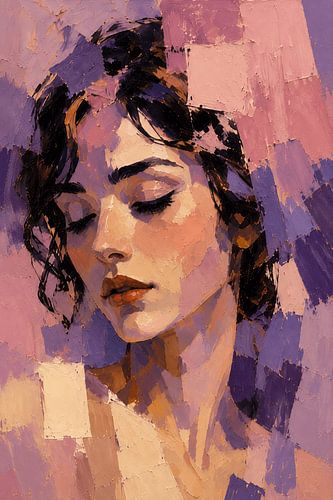 Lavender Dream Fragments – Zacht kubistisch vrouwenportret