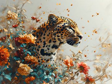 Leopard in floraler Pracht von Eva Lee