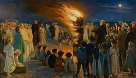 Mittsommerabend-Lagerfeuer am Strand von Skagen, Peder Severin Krøyer