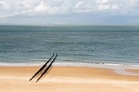 A deserted beach at Zoutelande with a row of breakwaters
