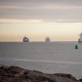 Containerschiffe am Horizont von scheepskijkerhavenfotografie