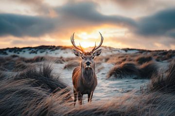 Portret van een hert in de duinen van Nederland van Digitale Schilderijen