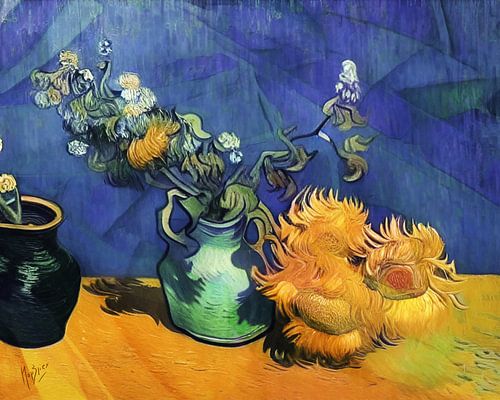 Sunflowers in green vase