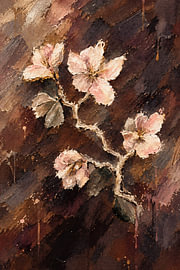 A gnarled branch with pink blossoms by Emiel de Lange