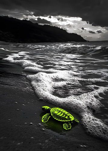 Tortue néon au bord de la mer
