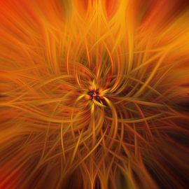Fleur de lumière. Feu d'artifice géométrique abstrait. Lueur orange. sur Dina Dankers