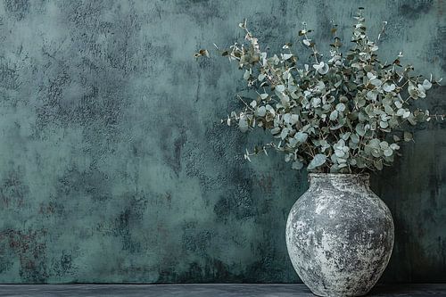 Rustieke vaas met eucalyptusbladeren