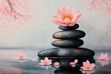 Harmonieuze stenen met lotusbloesems van Poster Art Shop