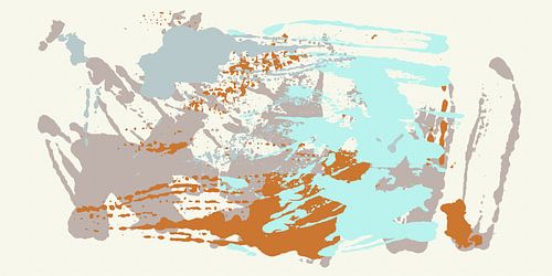 Abstract schilderij in turkoois, blauw, oranje en gebroken wit