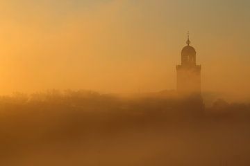 Toren van Lebuïnuskerk Deventer in de mist van Ronald Pol