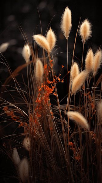 Grass Palms in Gold and Black | Une œuvre d'art vivante et rayonnante par Karina Brouwer