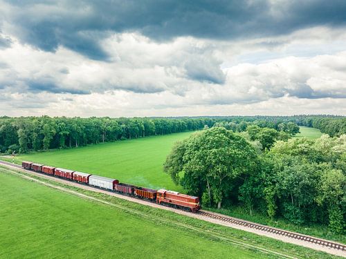Oude diesel goederentrein op het platteland