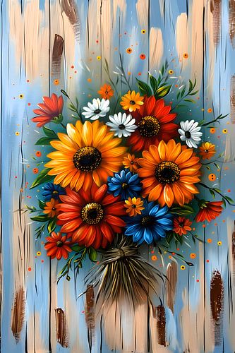 Levendige en kleurrijke bloemen op blauwe achtergrond