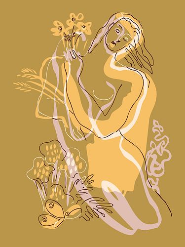 Bloemen Meisje op Oker Geel