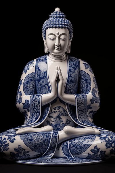 Bouddha inspirant en bleu de Delft par Steinfox Art