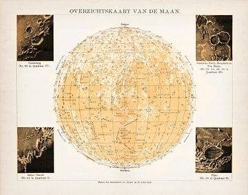 Antique print of the moon with craters and mountains. by Studio Wunderkammer