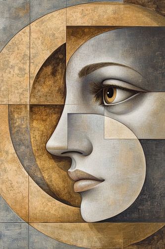 Abstract gezicht in goud en grijs