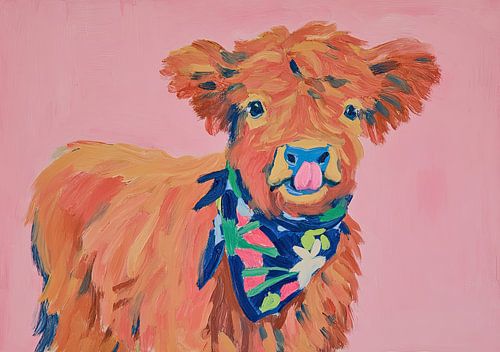 Fluffy cow with colourful neckerchief