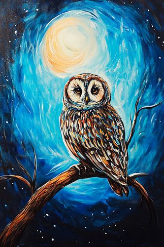 Chouette au clair de lune sur une branche