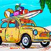 Fiat 500 sur la plage sur Happy Paintings / Renata Rolefes