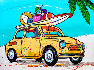 Fiat 500 on the beach by Happy Paintings